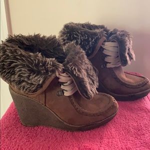Brown Wedge Ankle Boots.